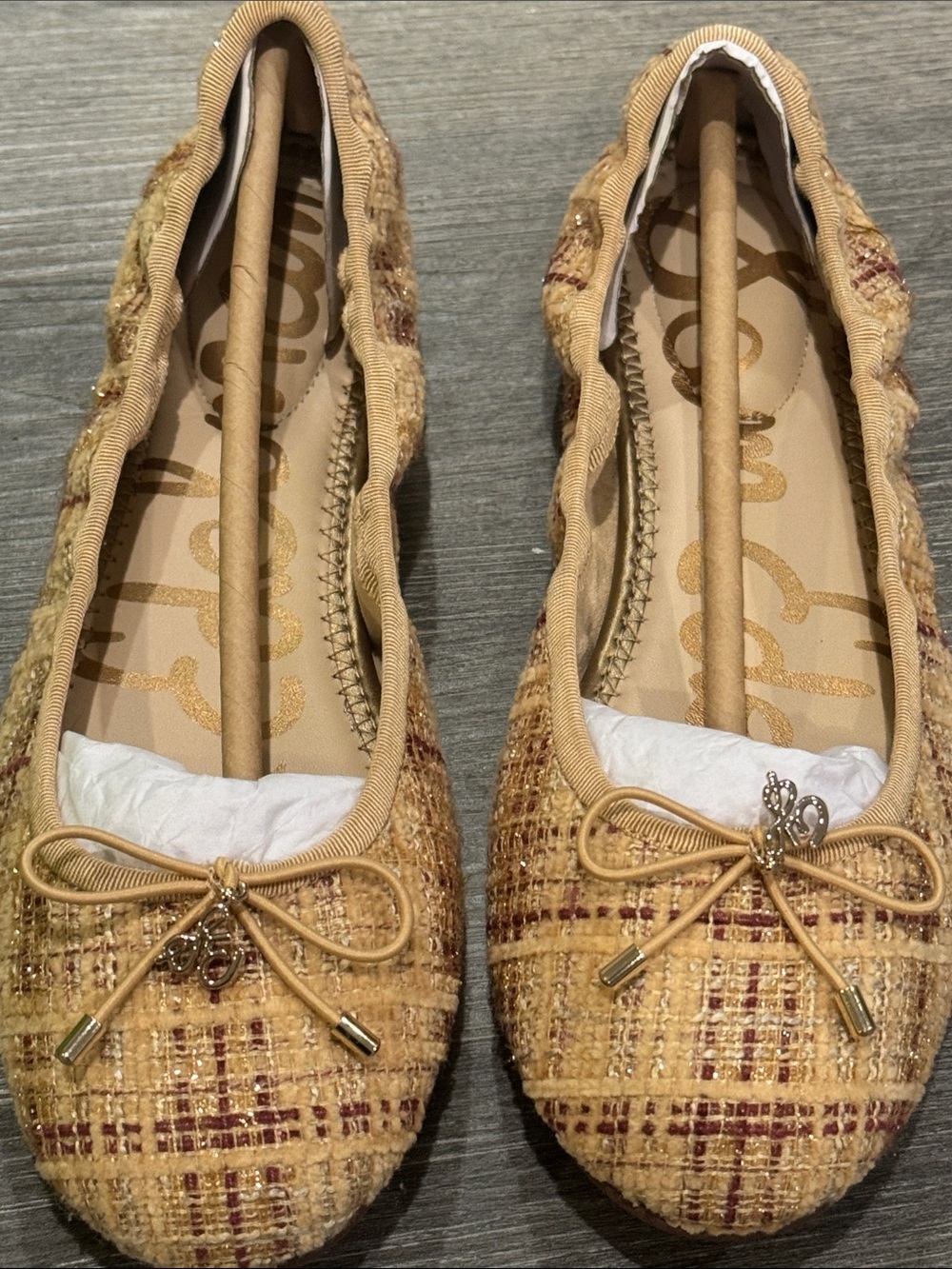 Sam Edelman-Felicia,Tan/Gold Boucle Tweed Ballet Flats Size 6 NWT NIB - Picture 3 of 8